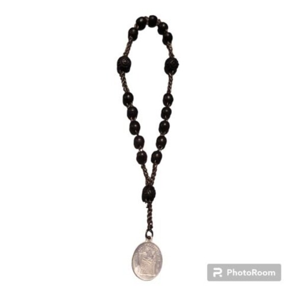 Holy Anna Pray For Us Chaplet Beads Black Religious France Vintage Catholic - Picture 1 of 6